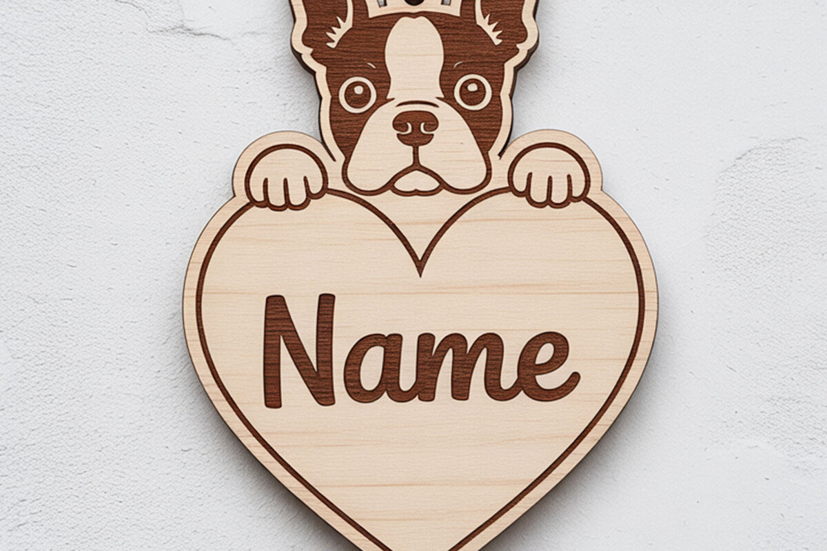 Σετ των 3 Intra απο ξύλο plywood 3mm-4mm πάχος Μπρελόκ Boston Terrier Δίασταση 6x6 cm INTRAFABR-122244886