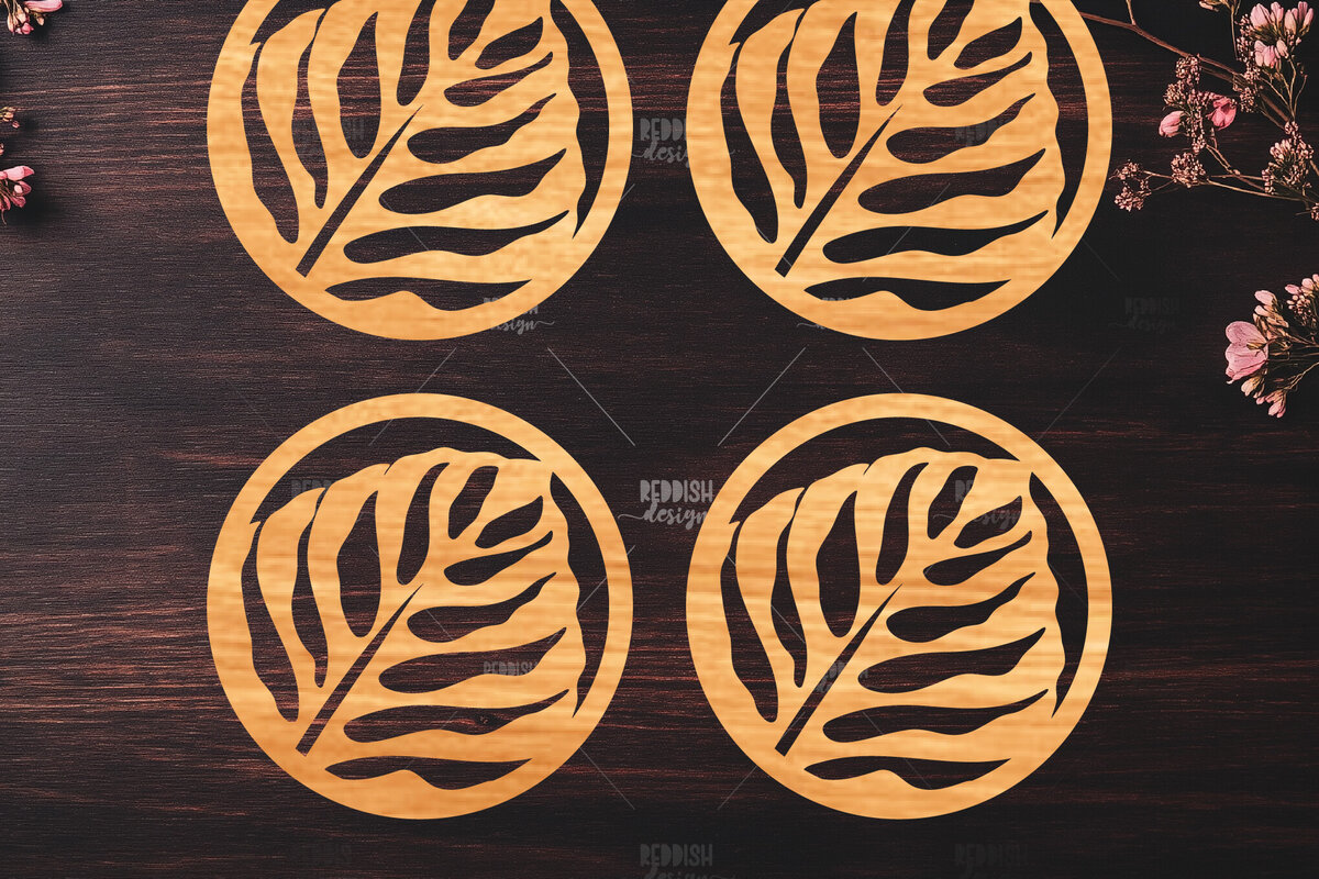 Σετ των 3 Intra απο ξύλο plywood 3mm-4mm πάχος Botanical Cup Coaster File Cut  SV Δίασταση 15x15 cm INTRAFABR-121341072