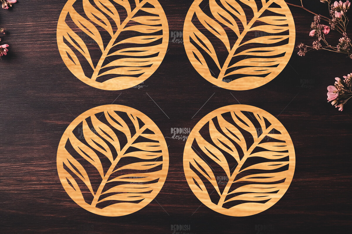 Σετ των 2 Intra απο ξύλο plywood 3mm-4mm πάχος Botanical Cup Coaster File Cut  Δίασταση 15x15 cm INTRAFABR-121341088
