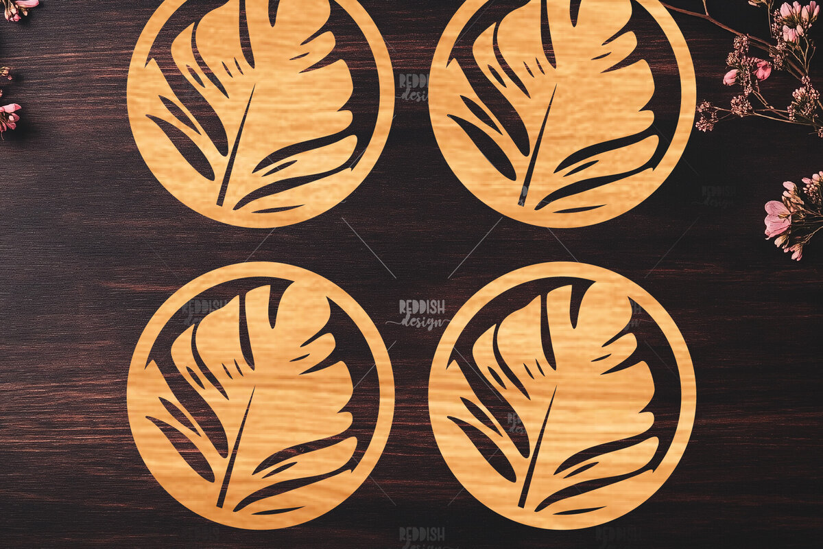 Σετ των 2 Intra απο ξύλο plywood 3mm-4mm πάχος Botanical Cup Coaster File Cut  Δίασταση 15x15 cm INTRAFABR-121341116