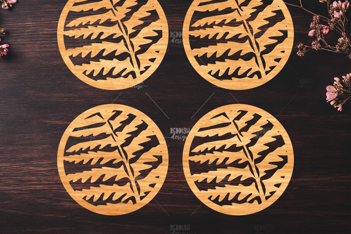 Σετ των 2 Intra απο ξύλο plywood 3mm-4mm πάχος Botanical Cup Coaster File Cut  Δίασταση 15x15 cm INTRAFABR-121341157