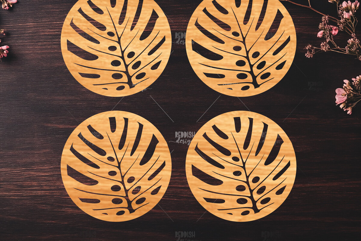 Σετ των 2 Intra απο ξύλο plywood 3mm-4mm πάχος Botanical Cup Coaster File Cut  Δίασταση 15x15 cm INTRAFABR-121341230