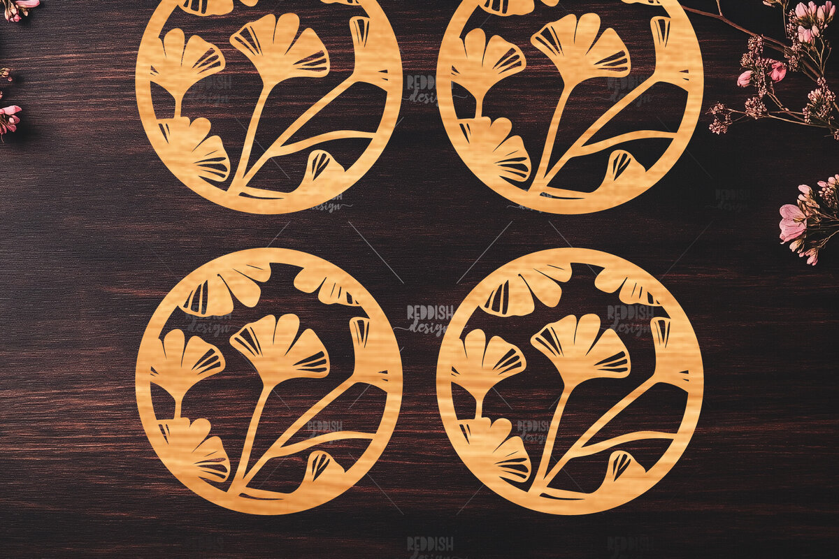Σετ των 3 Intra απο ξύλο plywood 3mm-4mm πάχος Botanical Cup Coaster File Cut  Δίασταση 15x15 cm INTRAFABR-121341243