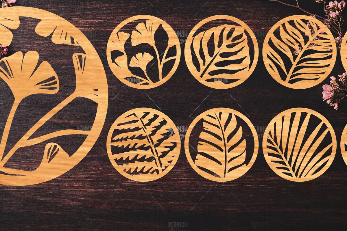 Σετ των 2 Intra απο ξύλο plywood 3mm-4mm πάχος Botanical Cup Coaster File Cut  Δίασταση 15x15 cm INTRAFABR-121341250