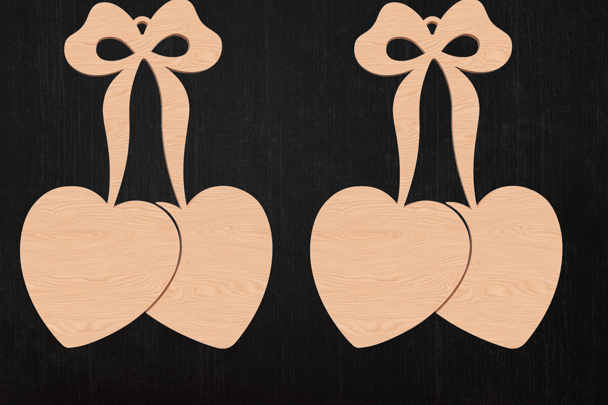 Σετ των 3 Intra απο ξύλο plywood 3mm-4mm πάχος Σκουλαρίκια με φιόγκο και καρδιά σχέδιο Δίασταση 3x3 cm INTRAFABR-113201260