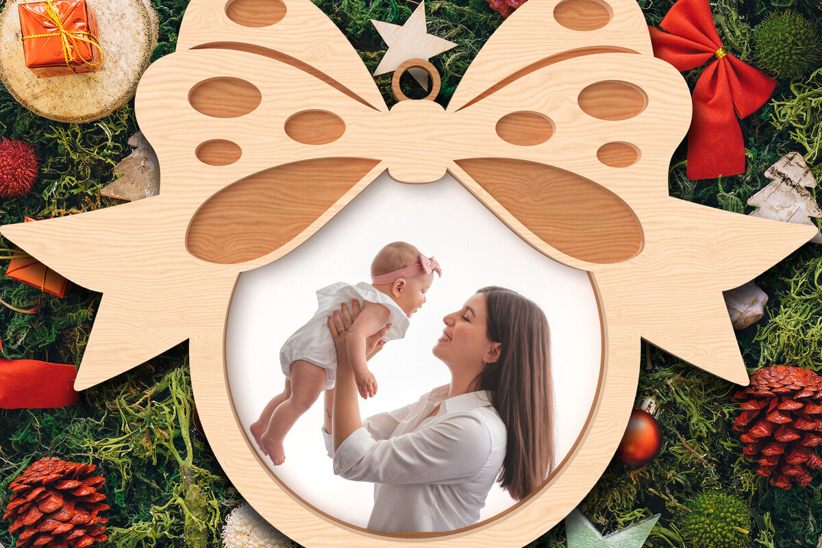 Σετ των 3 Intra απο ξύλο plywood 3mm-4mm πάχος Φιόγκος Χριστουγεννιάτικη φωτογραφία στολίδι Δίασταση 8x8 cm INTRAFABR-107386190