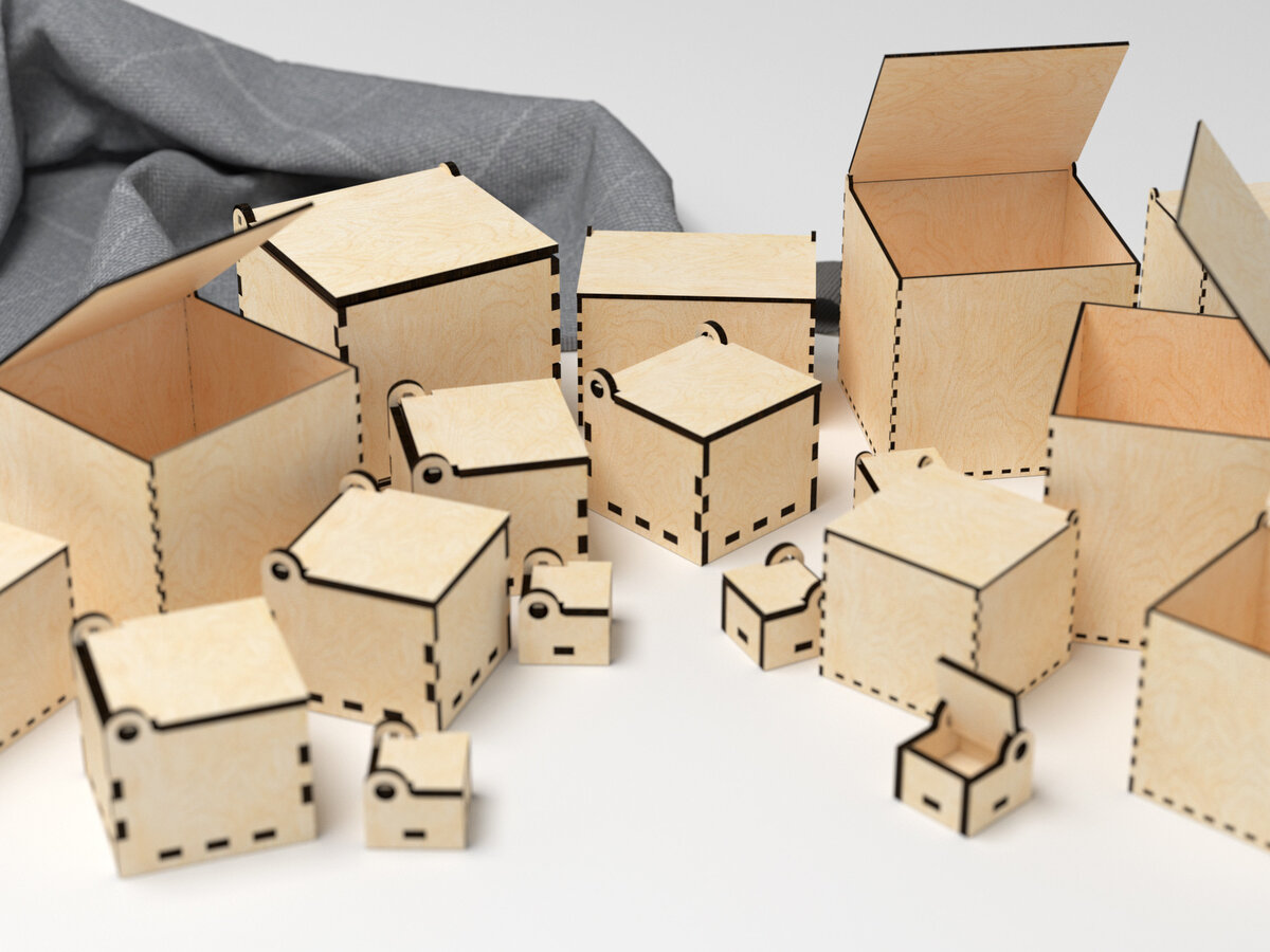 Σετ των 2 Intra απο ξύλο plywood 3mm-4mm πάχος Box -  - Glowforge Δίασταση 15x15 cm INTRAFABR-24999901