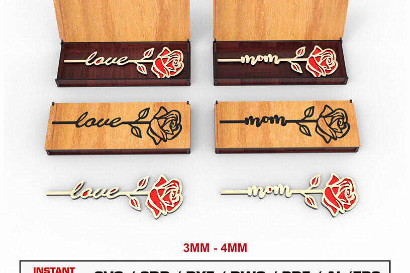 Σετ των 3 Intra απο ξύλο plywood 3mm-4mm πάχος κοπής με λέιζερ σε κουτί δώρου λουλουδιών Δίασταση 10x10 cm INTRAFABR-105206696