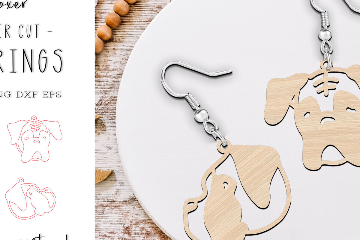 Σετ των 3 Intra απο ξύλο plywood 3mm-4mm πάχος σχεδίασης με λέιζερ σκουλαρίκια Boxer Dog Δίασταση 1x1 cm INTRAFABR-119314372