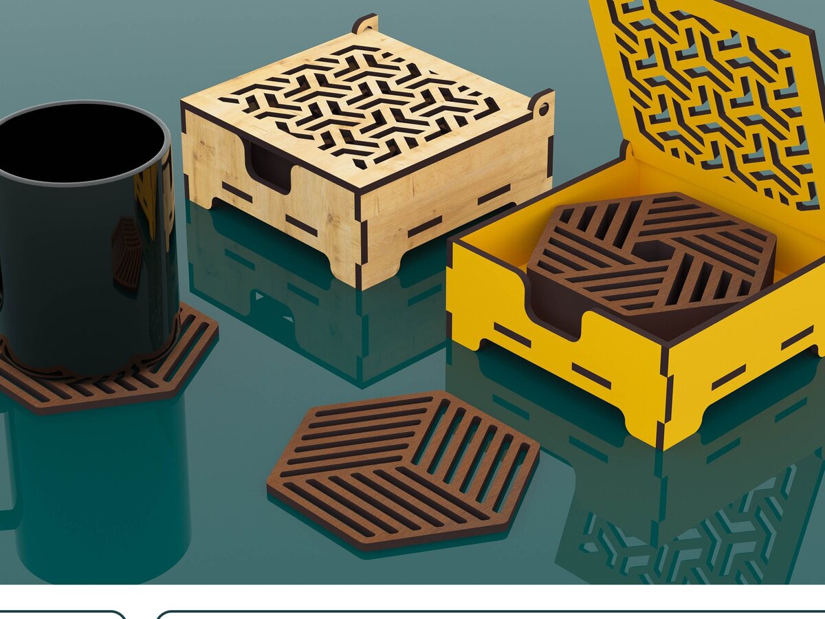 Intra απο ξύλο plywood 3mm-4mm πάχος Boxes Coaster 6 Style  Δίασταση 15x15 cm INTRAFABR-64823407