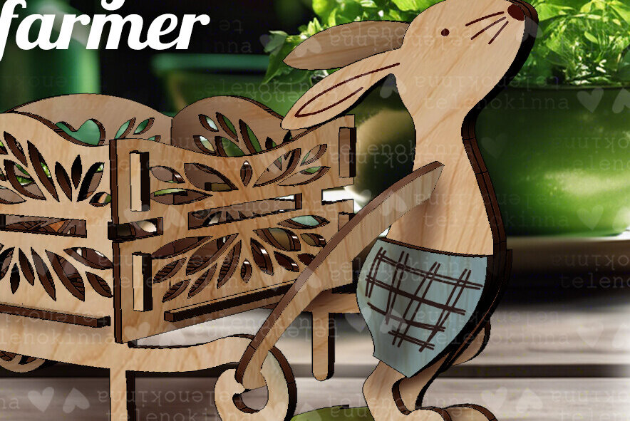 Σετ των 2 Intra απο ξύλο plywood 3mm-4mm πάχος Αγόρι Κουνελάκι Αγρότης| Πασχαλινή διακόσμηση Δίασταση 15x15 cm INTRAFABR-114418805