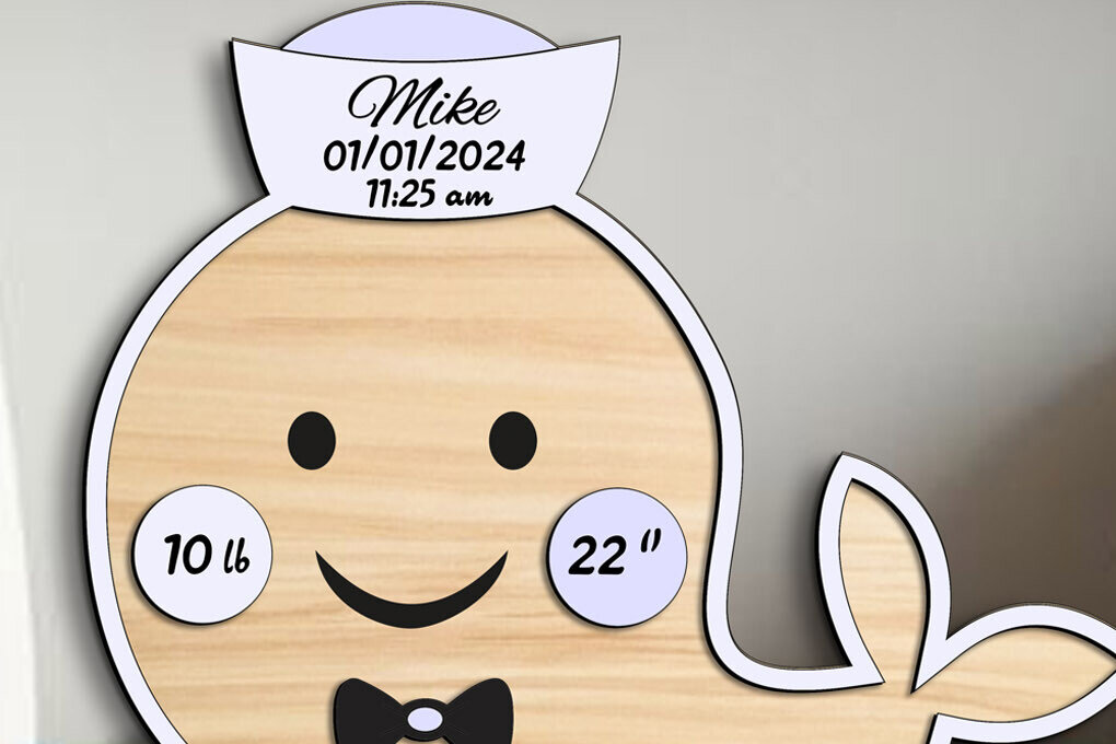 Σετ των 3 Intra απο ξύλο plywood 3mm-4mm πάχος Αγόρι κορίτσι Φάλαινα Ανακοίνωση γέννησης μωρού Δίασταση 8x8 cm INTRAFABR-103246181