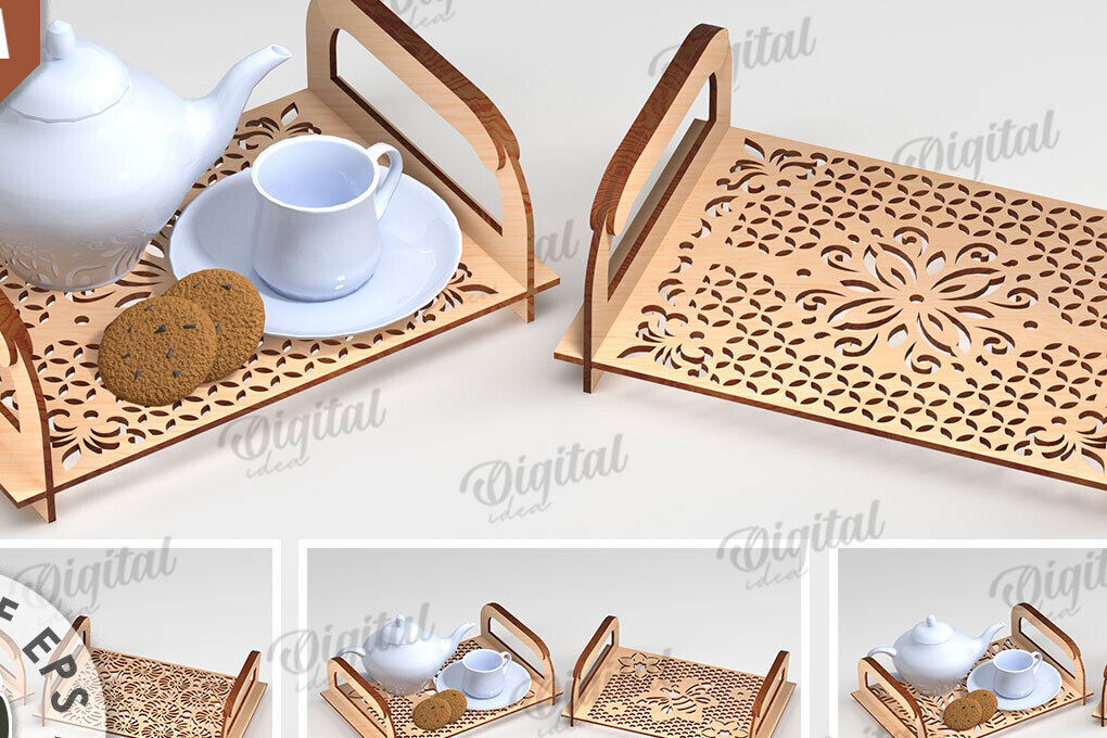 Σετ των 2 Intra απο ξύλο plywood 3mm-4mm πάχος Δίσκοι σερβιρίσματος πρωινού κοπής με λέιζερ Δίασταση 30x20 cm INTRAFABR-111599763