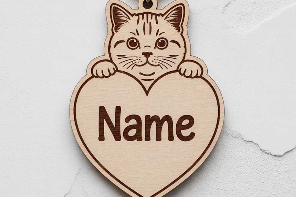 Σετ των 3 Intra απο ξύλο plywood 3mm-4mm πάχος Μπρελόκ με όνομα βρετανικής κοντότριχης γάτας Δίασταση 6x6 cm INTRAFABR-122315494