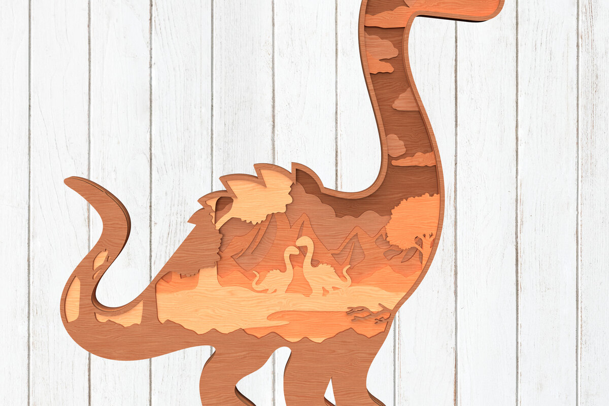 Σετ των 3 Intra απο ξύλο plywood 3mm-4mm πάχος Brontosaurus 3D Layered Art Δίασταση 8x8 cm INTRAFABR-119557453