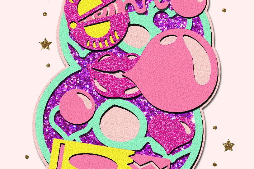 Σετ των 2 Intra απο ξύλο plywood 3mm-4mm πάχος Bubble Gum Pink Numbers 3D Δίασταση 15x15 cm INTRAFABR-76876254