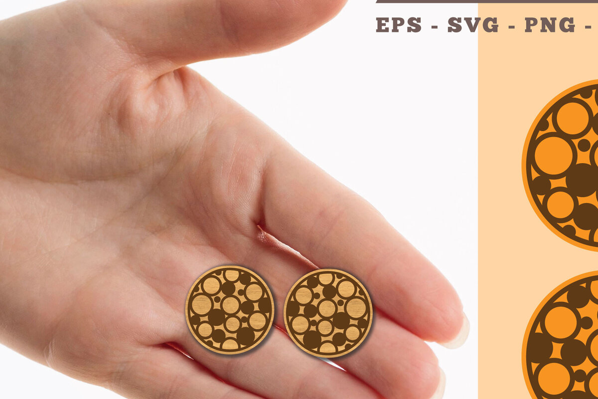 Σετ των 3 Intra απο ξύλο plywood 3mm-4mm πάχος Σκουλαρίκια με μοτίβο φυσαλίδων Δίασταση 3x3 cm INTRAFABR-102680337