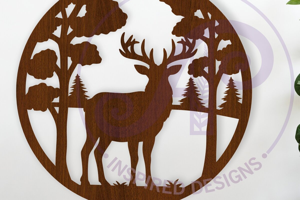 Σετ των 3 Intra απο ξύλο plywood 3mm-4mm πάχος Πινακίδα τέχνης τοίχου Buck Deer Forest, Δίασταση 10x10 cm INTRAFABR-117375832