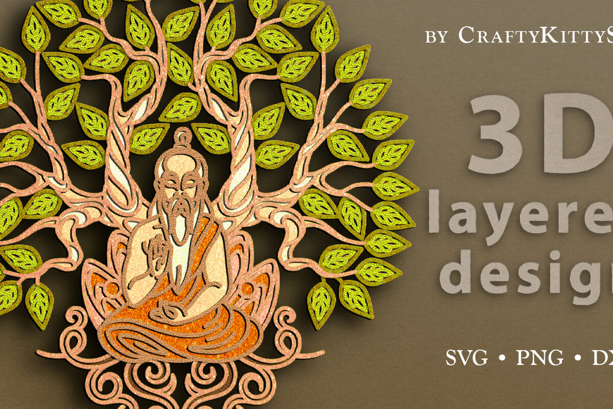 Σετ των 3 Intra απο ξύλο plywood 3mm-4mm πάχος περικοπής με 3D στρώσεις δέντρου της Buddha Yoga Δίασταση 7x7 cm INTRAFABR-62767283