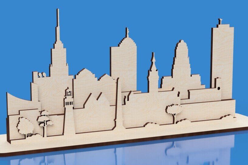 Intra απο ξύλο plywood 3mm-4mm πάχος κοπής με λέιζερ Buffalo City Skyline Δίασταση 40x40 cm INTRAFABR-119613864