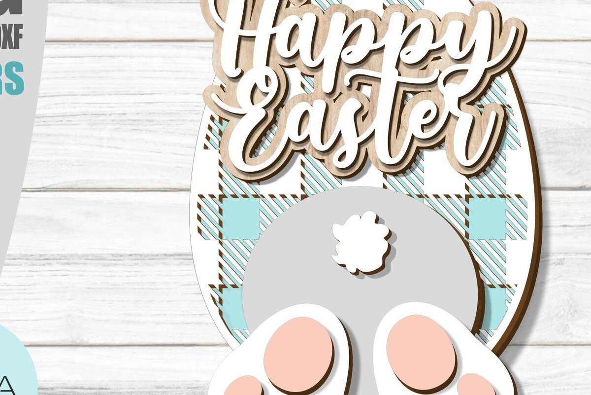 Σετ των 3 Intra απο ξύλο plywood 3mm-4mm πάχος Buffalo καρό λαγουδάκι Πασχαλινό σημάδι, λέιζερ Δίασταση 15x15 cm INTRAFABR-89145597