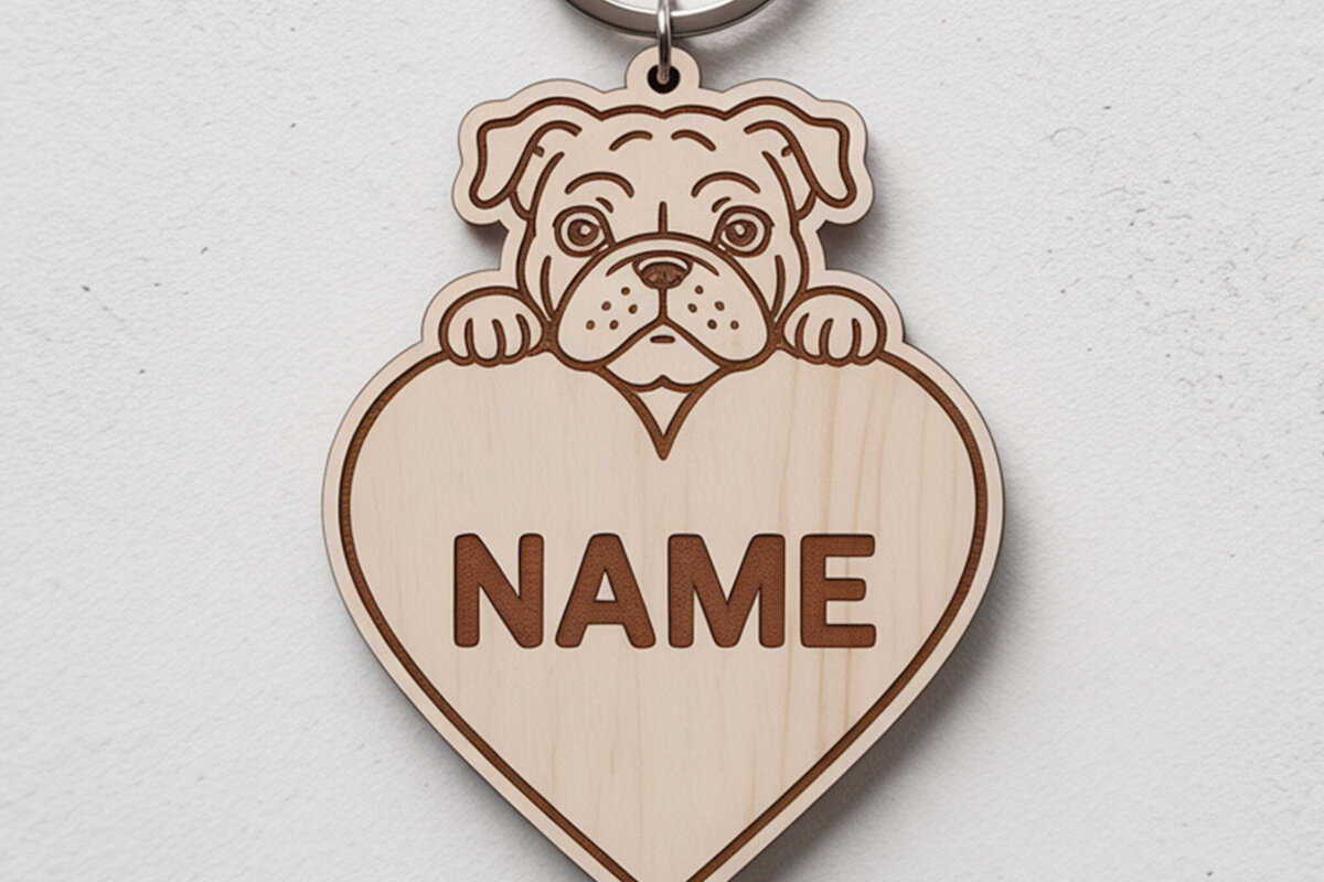 Σετ των 3 Intra απο ξύλο plywood 3mm-4mm πάχος Μπρελόκ σκυλιών μπουλντόγκ Δίασταση 6x6 cm INTRAFABR-122244928