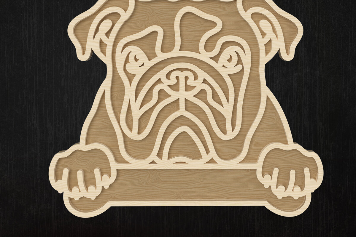 Σετ των 3 Intra απο ξύλο plywood 3mm-4mm πάχος Σχέδιο κοπής με λέιζερ περίγραμμα μπουλντόγκ Δίασταση 8x8 cm INTRAFABR-112507257