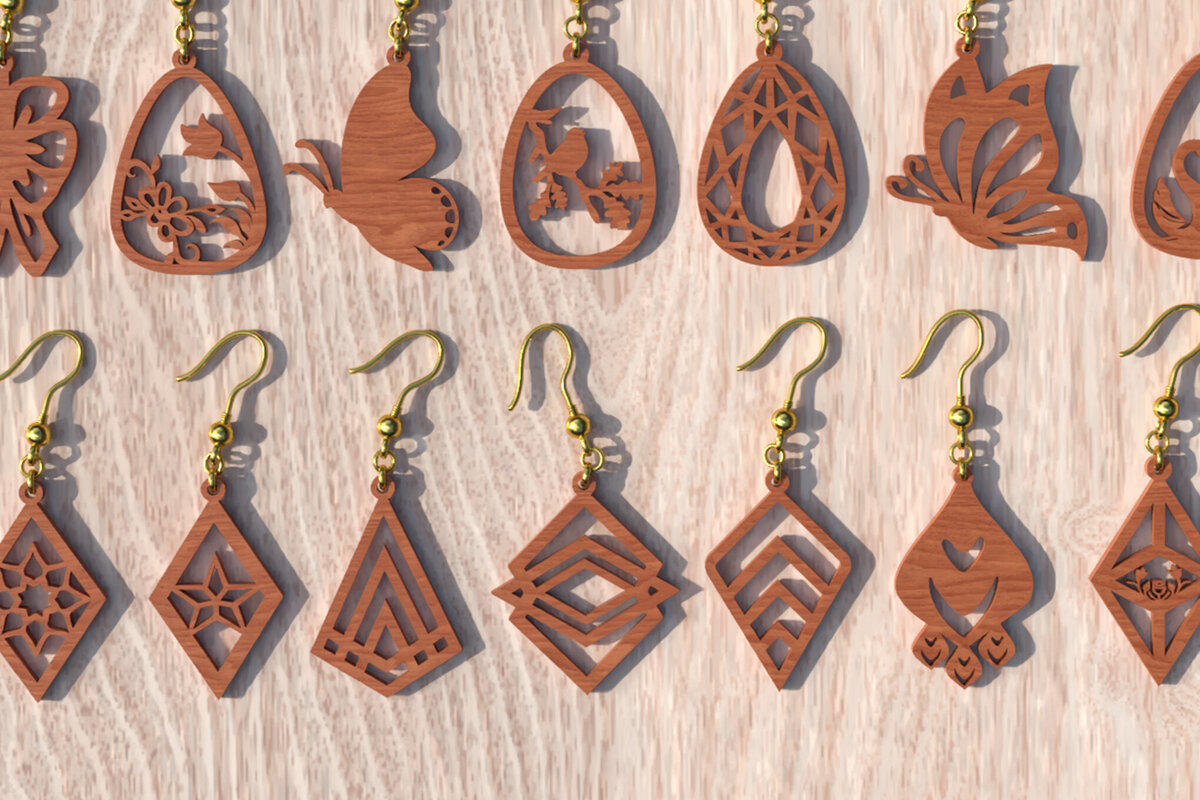 Σετ των 3 Intra απο ξύλο plywood 3mm-4mm πάχος 18 Earring , Earring  Δίασταση 3x3 cm INTRAFABR-119064918