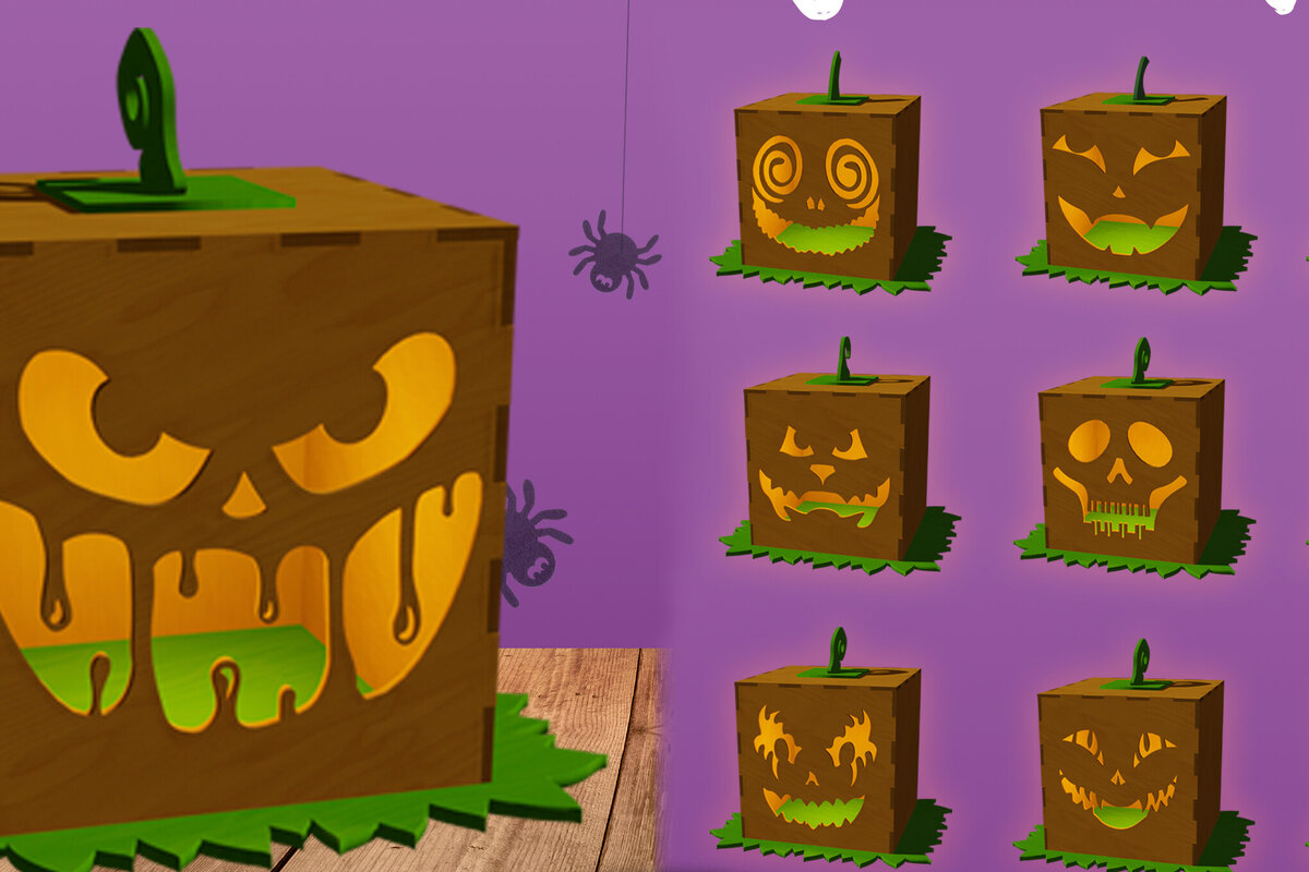 Σετ των 2 Intra απο ξύλο plywood 3mm-4mm πάχος Δέσμη τρισδιάστατη . Jack O Lantern Δίασταση 15x15 cm INTRAFABR-78570365