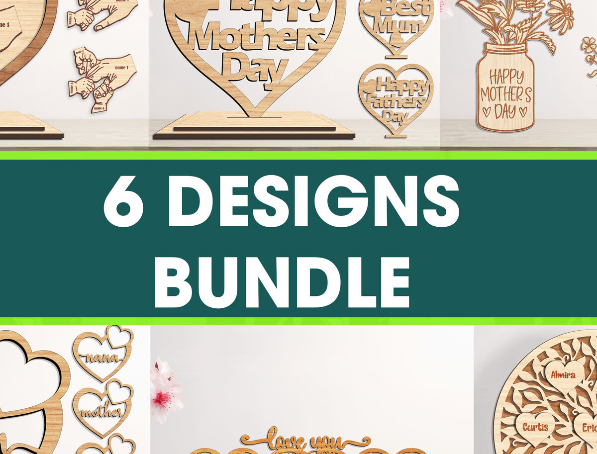 Σετ των 3 Intra απο ξύλο plywood 3mm-4mm πάχος κομμένου πακέτου 6 σχεδίων για τη γιορτή της μητέρας Δίασταση 10x10 cm INTRAFABR-95130998