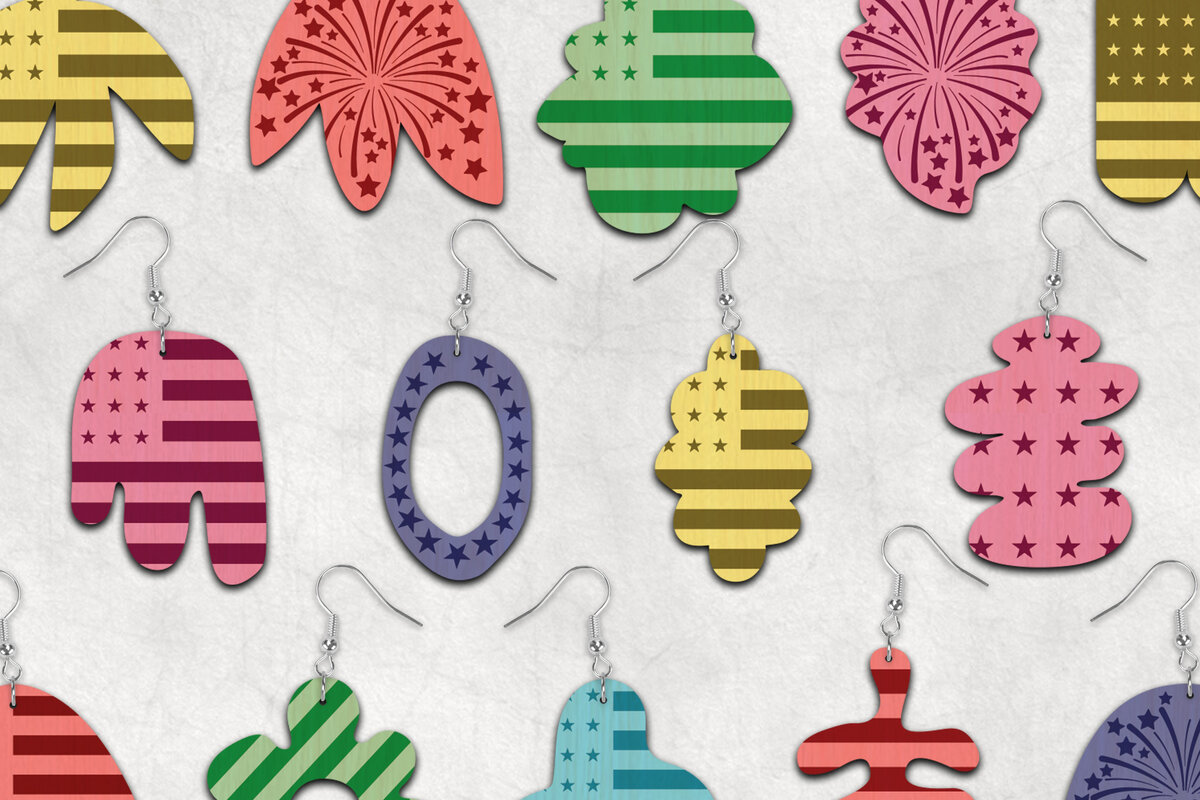 Σετ των 3 Intra απο ξύλο plywood 3mm-4mm πάχος America Flag Boho Earrings Δίασταση 4x4 cm INTRAFABR-30362298