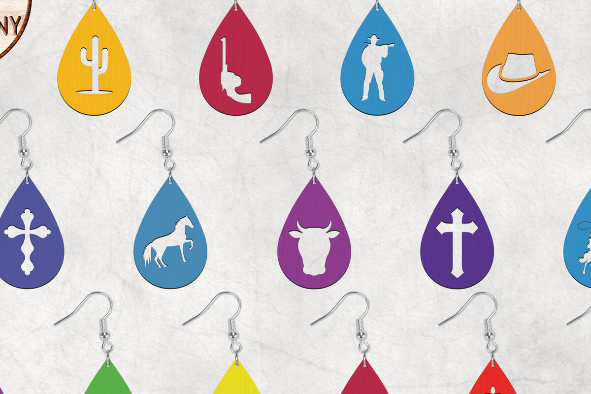 Σετ των 3 Intra απο ξύλο plywood 3mm-4mm πάχος Cowboy Boho Σκουλαρίκια Δίασταση 4x4 cm INTRAFABR-28128874