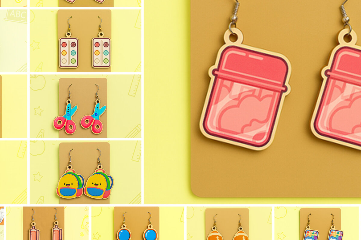 Σετ των 3 Intra απο ξύλο plywood 3mm-4mm πάχος Σκουλαρίκια - Back to School Δίασταση 2x2 cm INTRAFABR-124974663