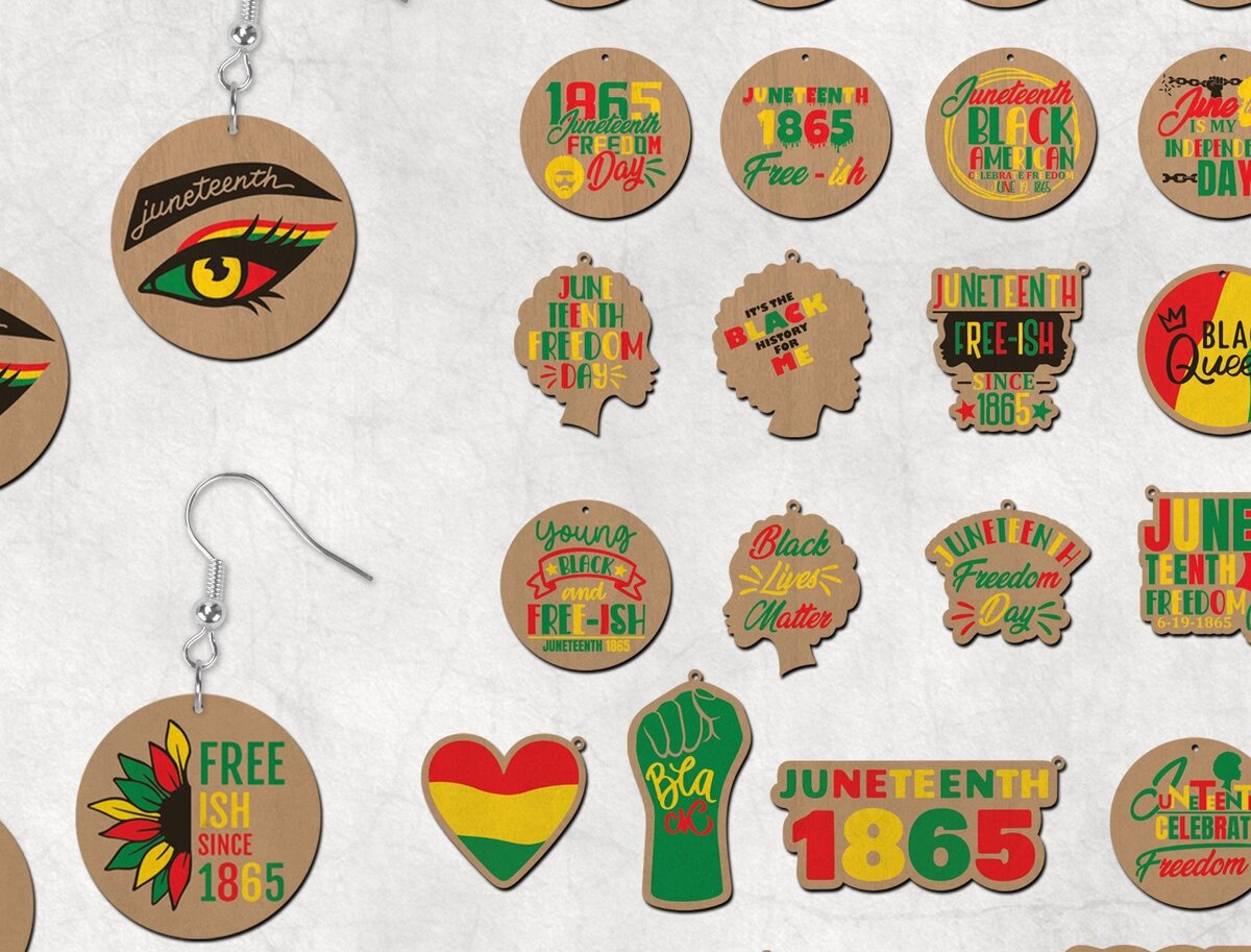 Σετ των 3 Intra απο ξύλο plywood 3mm-4mm πάχος Juneteenth 1865 Earrings Δίασταση 2x2 cm INTRAFABR-30865882