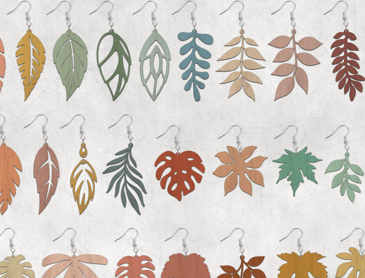 Σετ των 3 Intra απο ξύλο plywood 3mm-4mm πάχος Σκουλαρίκια Boho με φύλλα Δίασταση 4x4 cm INTRAFABR-28076459