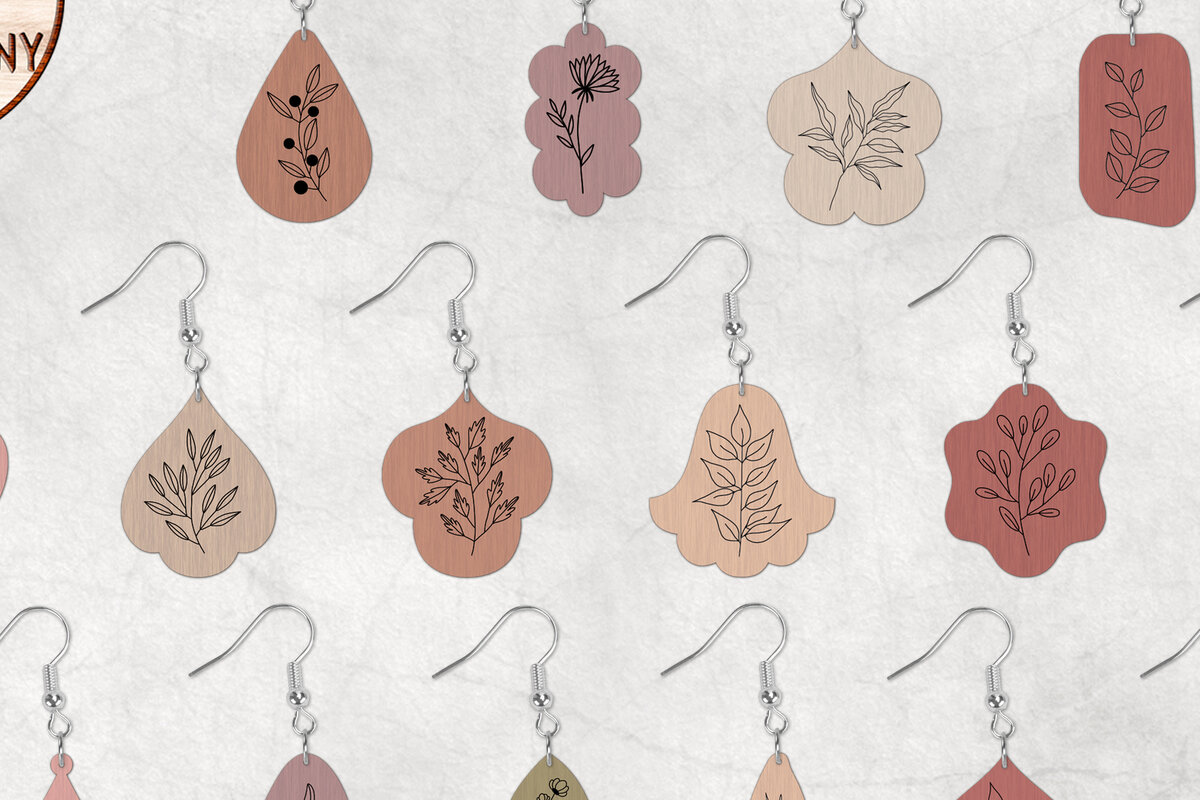 Σετ των 3 Intra απο ξύλο plywood 3mm-4mm πάχος Σκουλαρίκια Boho με φύλλα Δίασταση 4x4 cm INTRAFABR-28076972