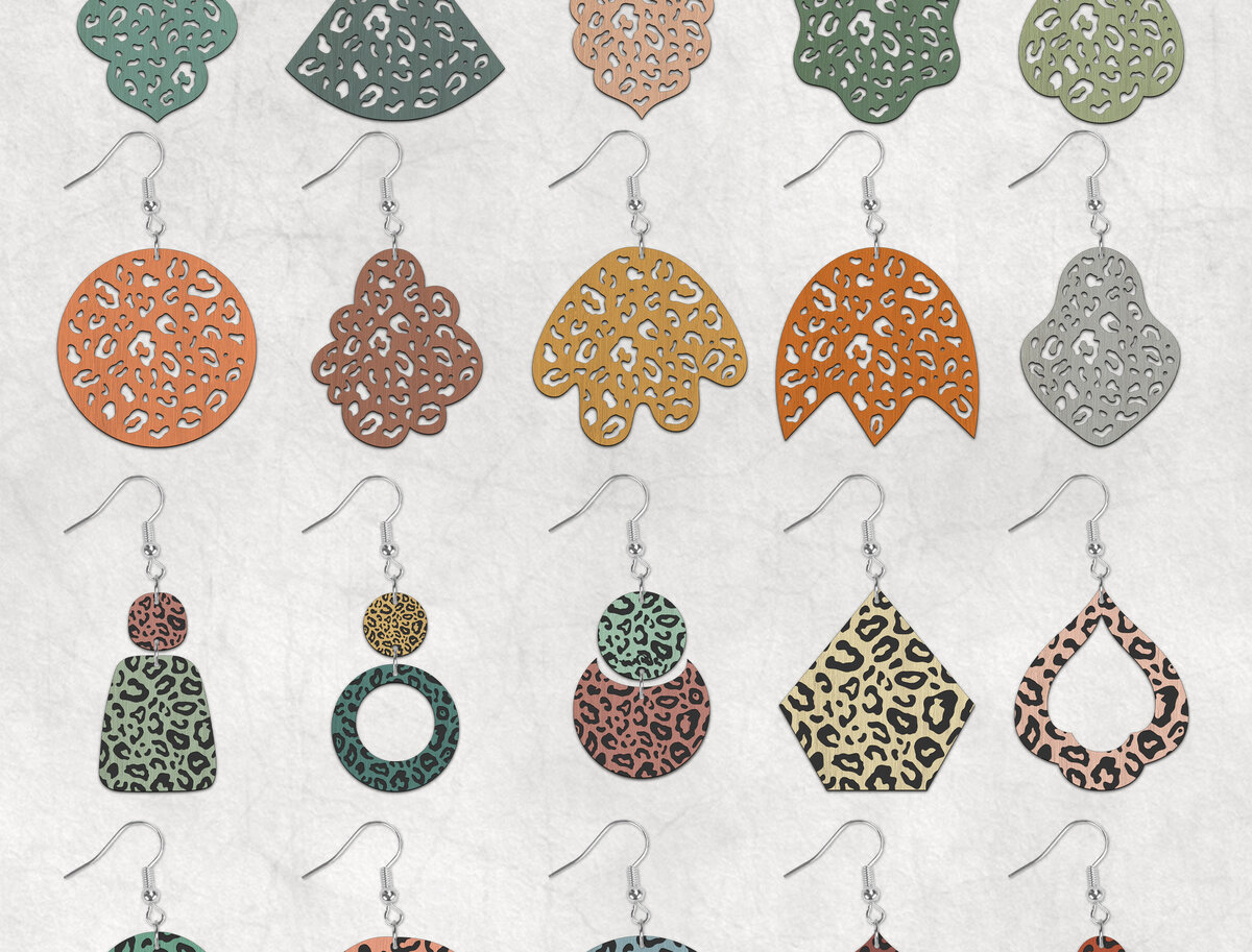 Σετ των 3 Intra απο ξύλο plywood 3mm-4mm πάχος Leopard Boho Σκουλαρίκια Δίασταση 2x2 cm INTRAFABR-28450529