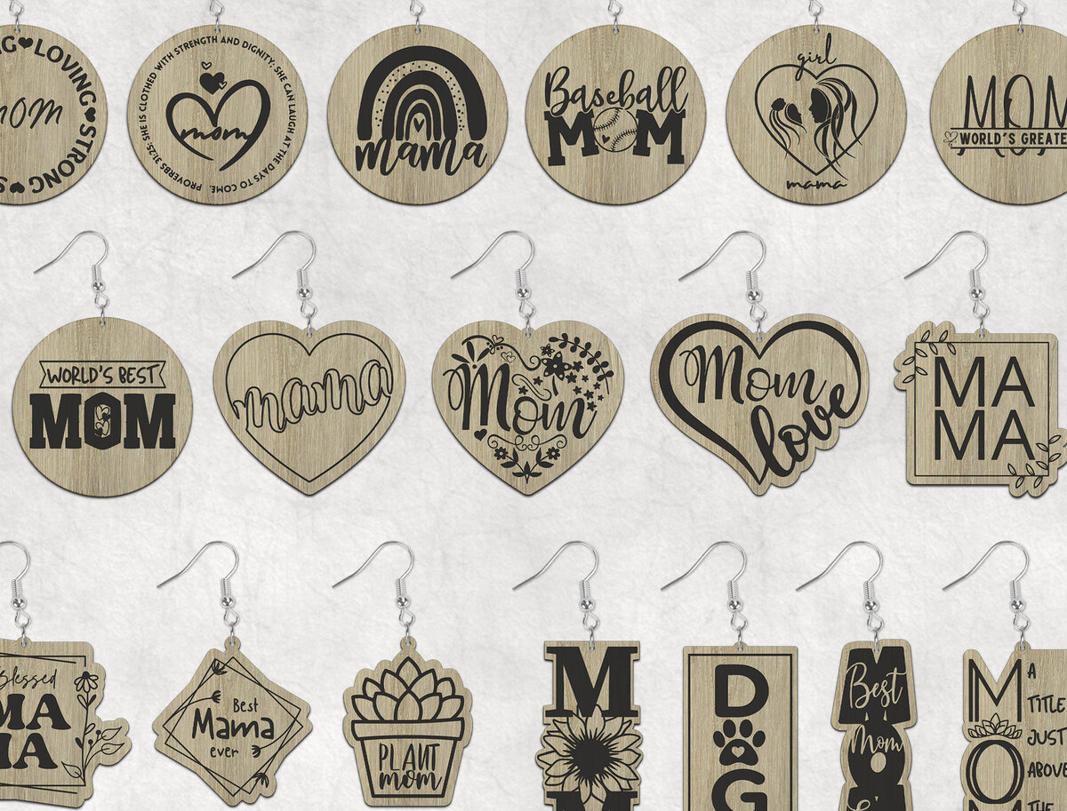 Σετ των 3 Intra απο ξύλο plywood 3mm-4mm πάχος Mama Boho σκουλαρίκια Δίασταση 4x4 cm INTRAFABR-28127964