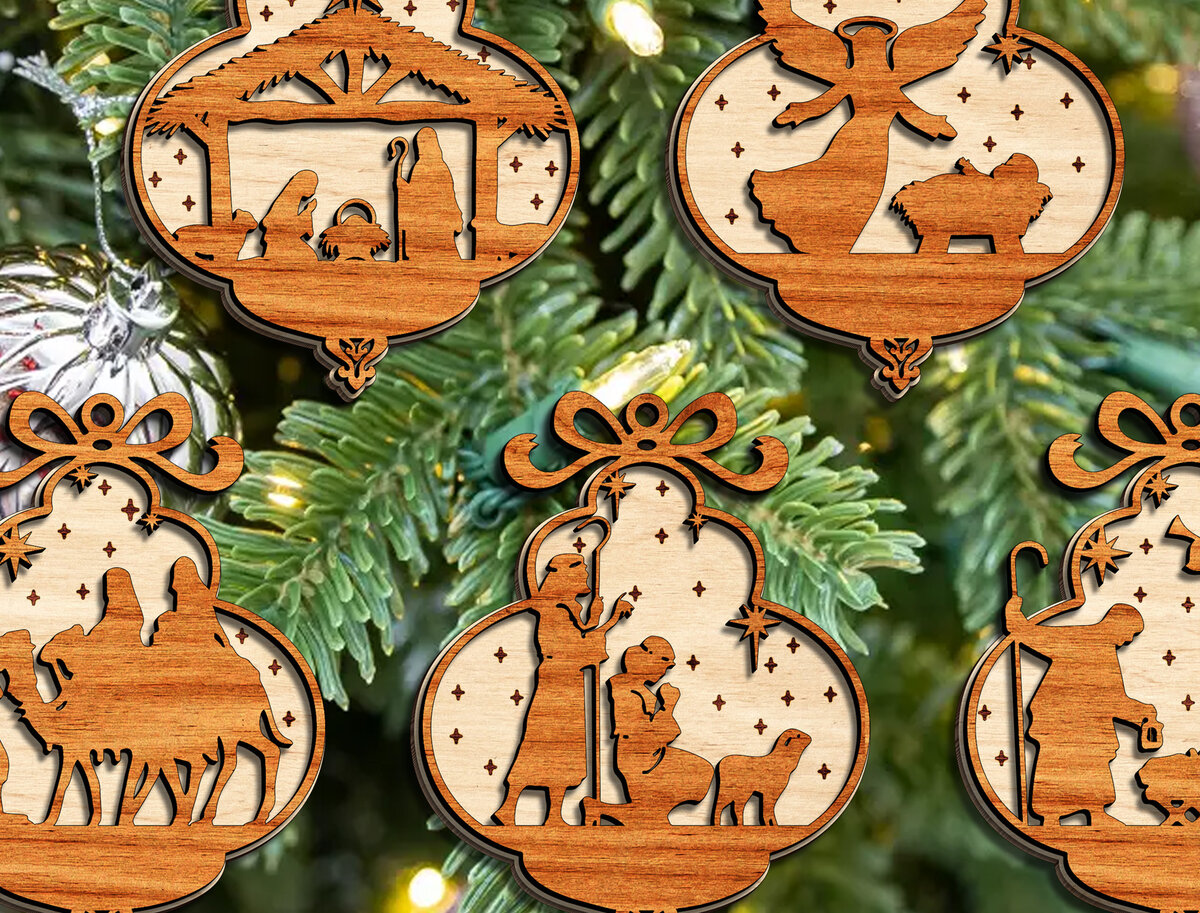 Σετ των 3 Intra απο ξύλο plywood 3mm-4mm πάχος κοπής με λέιζερ δέσμη στολίδι της Γέννησης Δίασταση 8x8 cm INTRAFABR-104631582