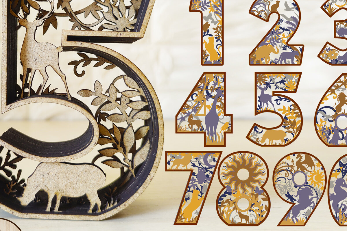 Σετ των 2 Intra απο ξύλο plywood 3mm-4mm πάχος NUMBERS Πολυστρωματικό κοπής με λέιζερ Δίασταση 15x15 cm INTRAFABR-11916153