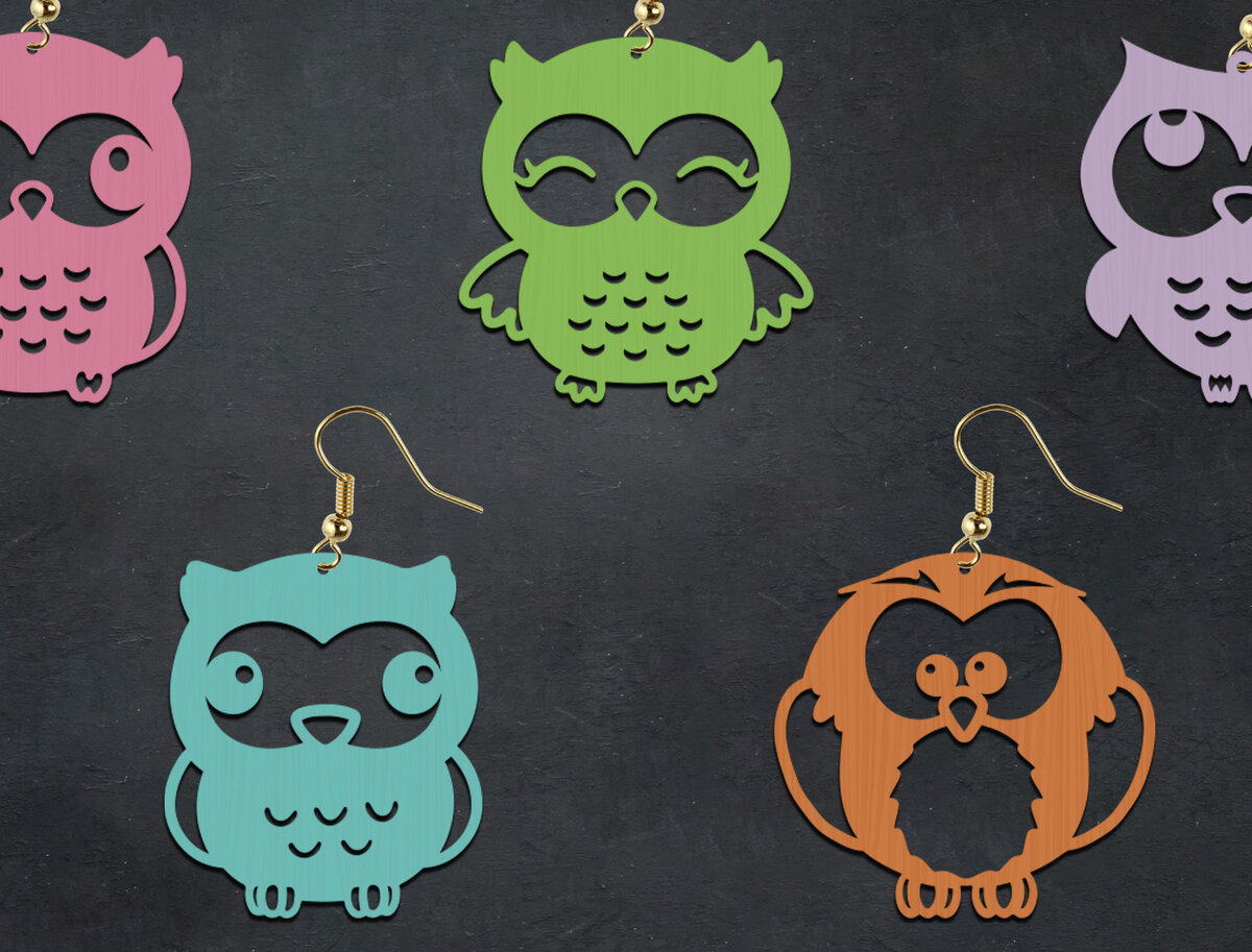 Σετ των 3 Intra απο ξύλο plywood 3mm-4mm πάχος Owls Earrings Δίασταση 4x4 cm INTRAFABR-29360599