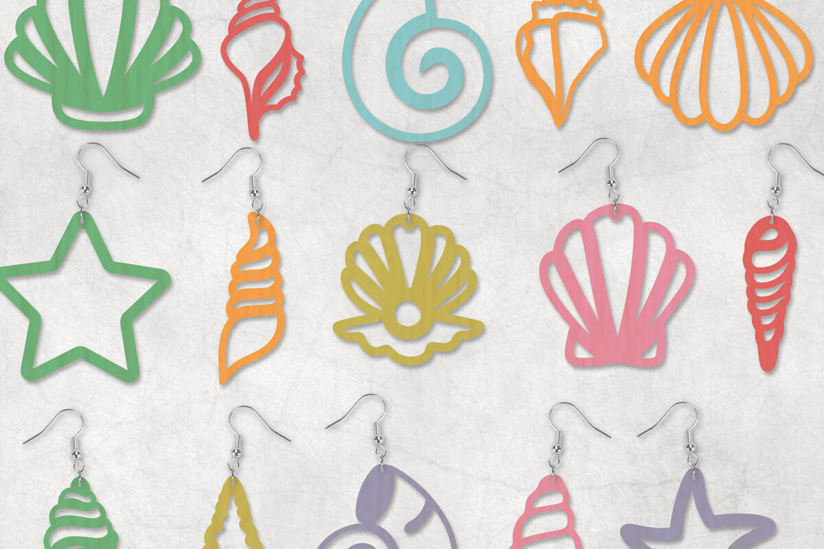 Σετ των 3 Intra απο ξύλο plywood 3mm-4mm πάχος σκουλαρίκια με κοχύλια θάλασσας Δίασταση 4x4 cm INTRAFABR-29361252