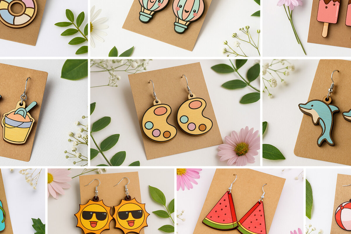 Σετ των 3 Intra απο ξύλο plywood 3mm-4mm πάχος καλοκαιρινά σκουλαρίκια Δίασταση 3x3 cm INTRAFABR-125313127