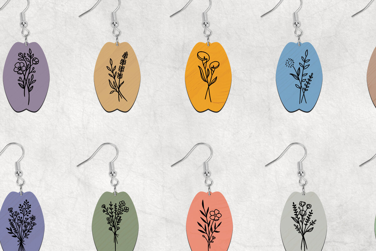 Σετ των 3 Intra απο ξύλο plywood 3mm-4mm πάχος Σκουλαρίκια Boho Wild Flower Δίασταση 2x2 cm INTRAFABR-28641285