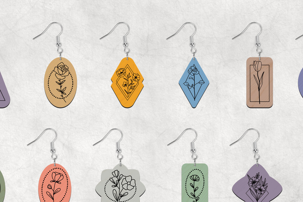 Σετ των 3 Intra απο ξύλο plywood 3mm-4mm πάχος Σκουλαρίκια Boho Wild Flower Δίασταση 2x2 cm INTRAFABR-28641377