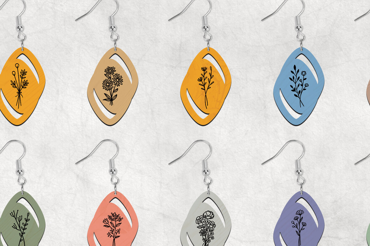 Σετ των 3 Intra απο ξύλο plywood 3mm-4mm πάχος Σκουλαρίκια Boho Wild Flower Δίασταση 2x2 cm INTRAFABR-28641128