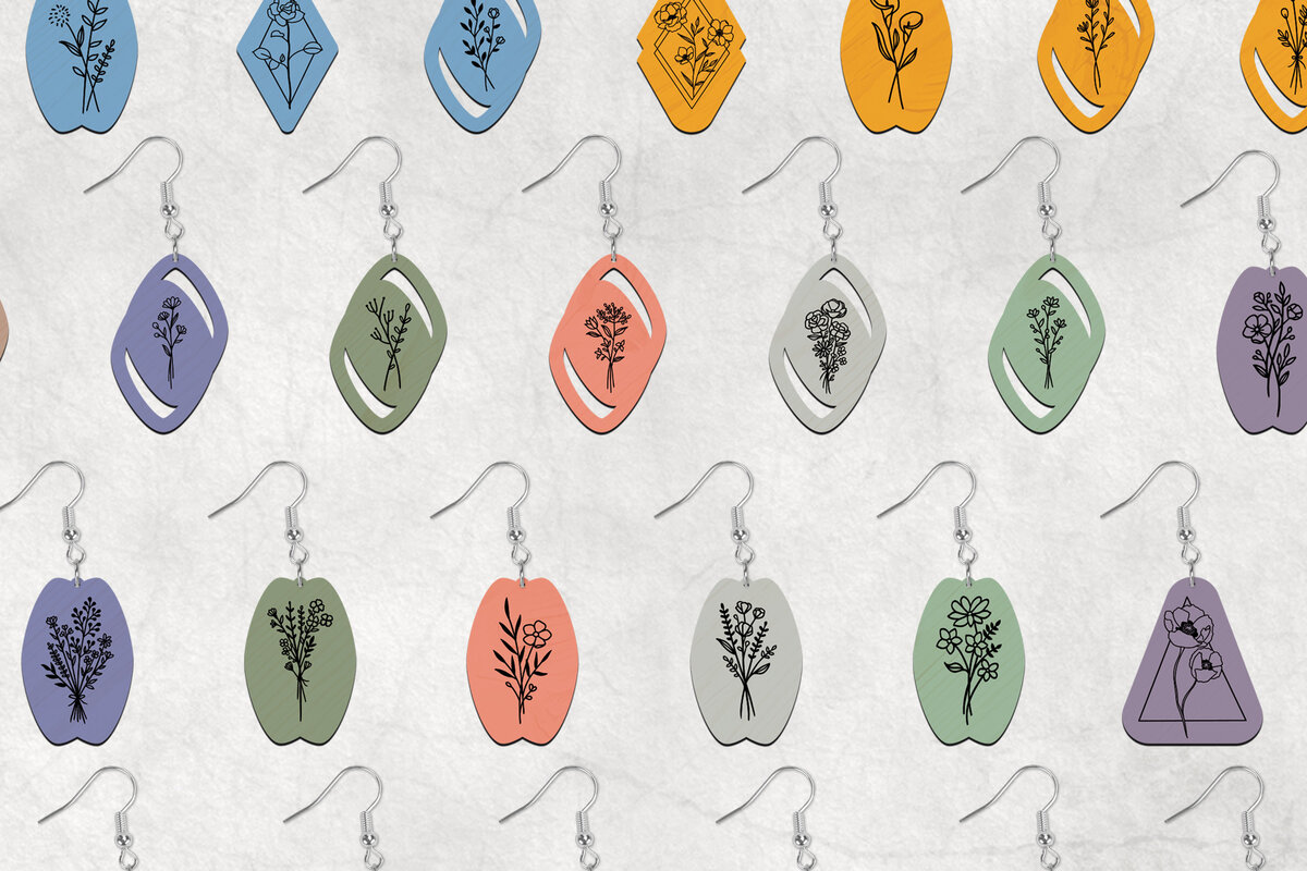 Σετ των 3 Intra απο ξύλο plywood 3mm-4mm πάχος σκουλαρίκια Boho Wild Flowers Δίασταση 2x2 cm INTRAFABR-28641899