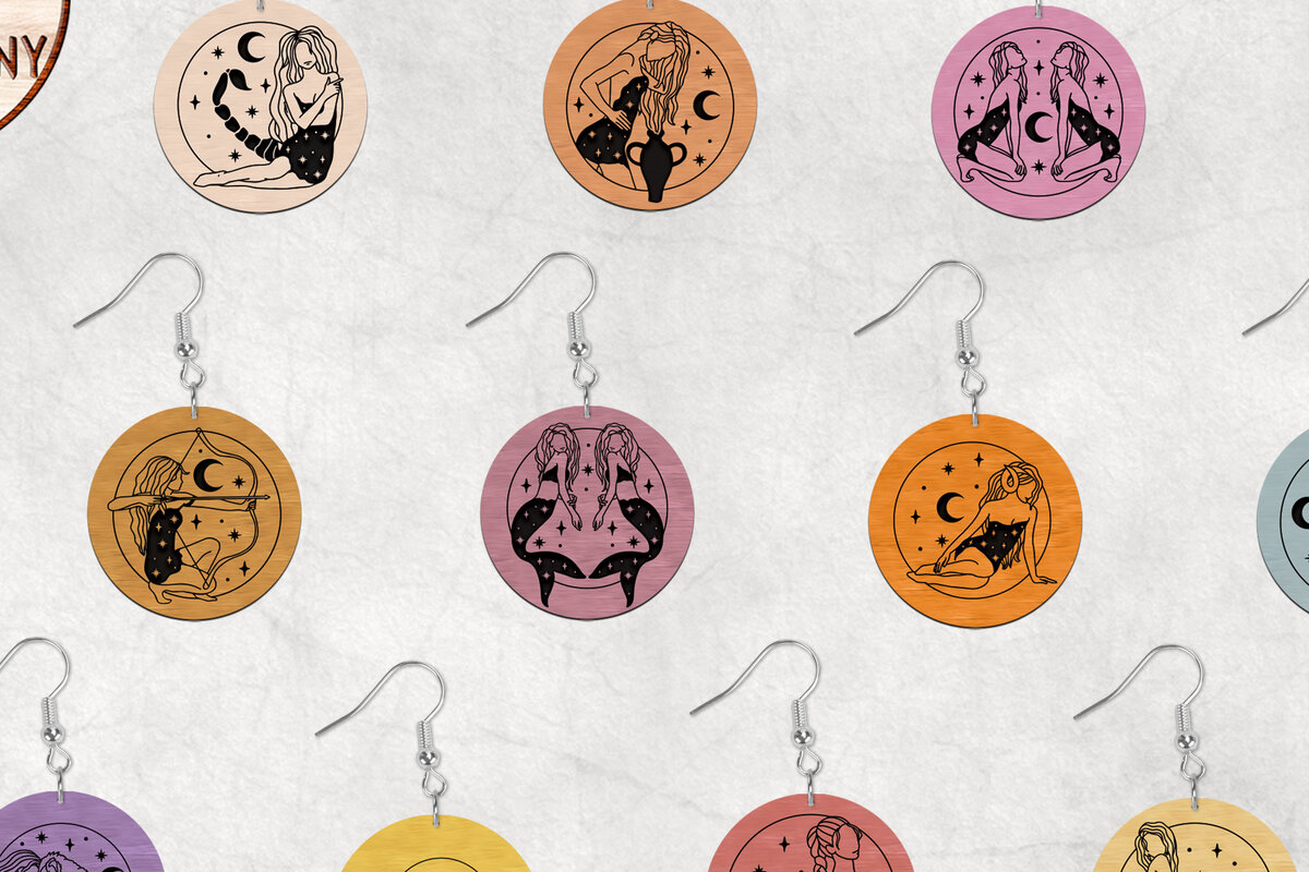 Σετ των 3 Intra απο ξύλο plywood 3mm-4mm πάχος Zodiac Boho σκουλαρίκια Δίασταση 2x2 cm INTRAFABR-28453015