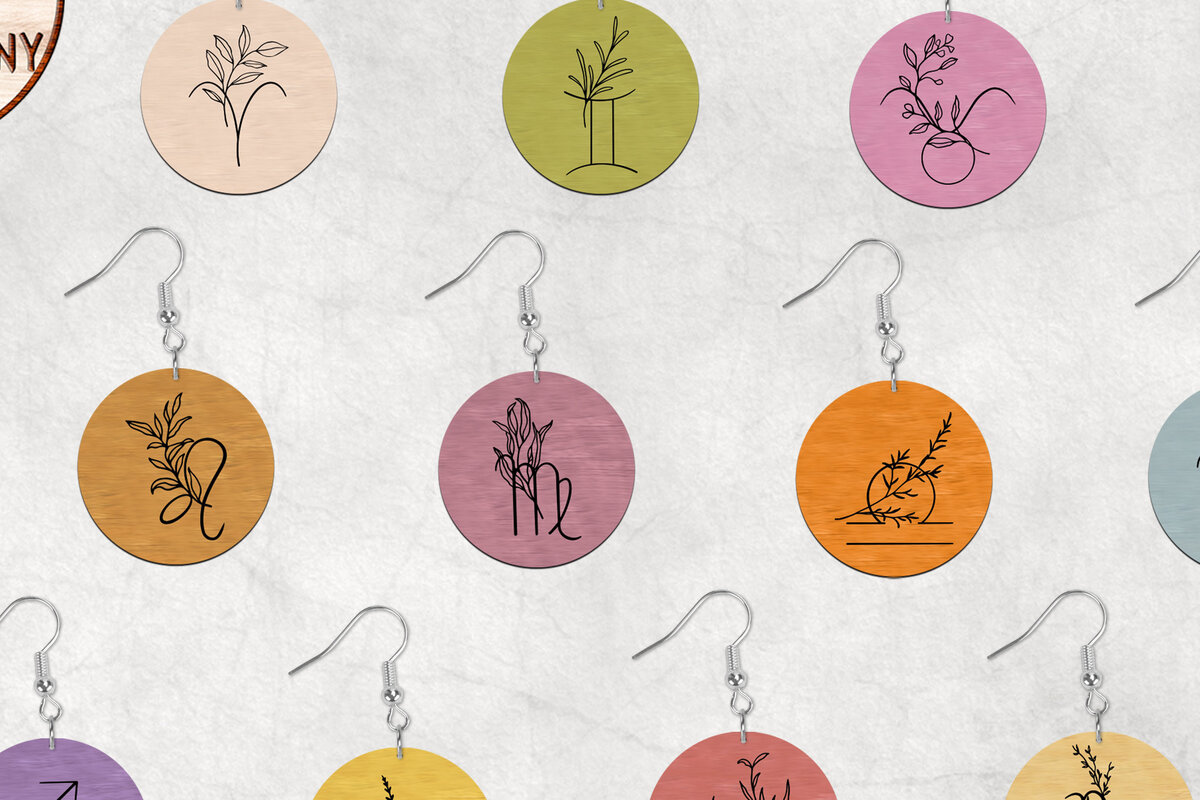 Σετ των 3 Intra απο ξύλο plywood 3mm-4mm πάχος Zodiac Boho σκουλαρίκια Δίασταση 2x2 cm INTRAFABR-28453254