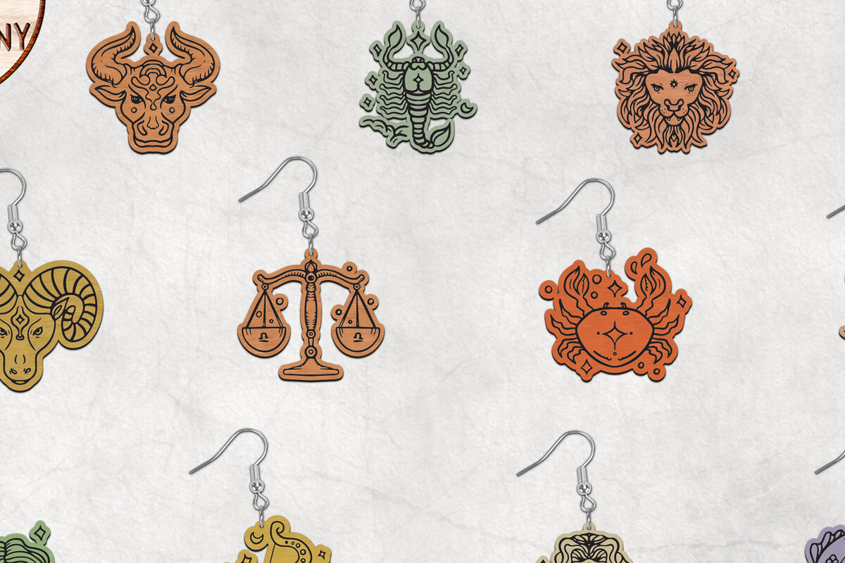 Σετ των 3 Intra απο ξύλο plywood 3mm-4mm πάχος Σκουλαρίκια Zodiac Δίασταση 2x2 cm INTRAFABR-28380088